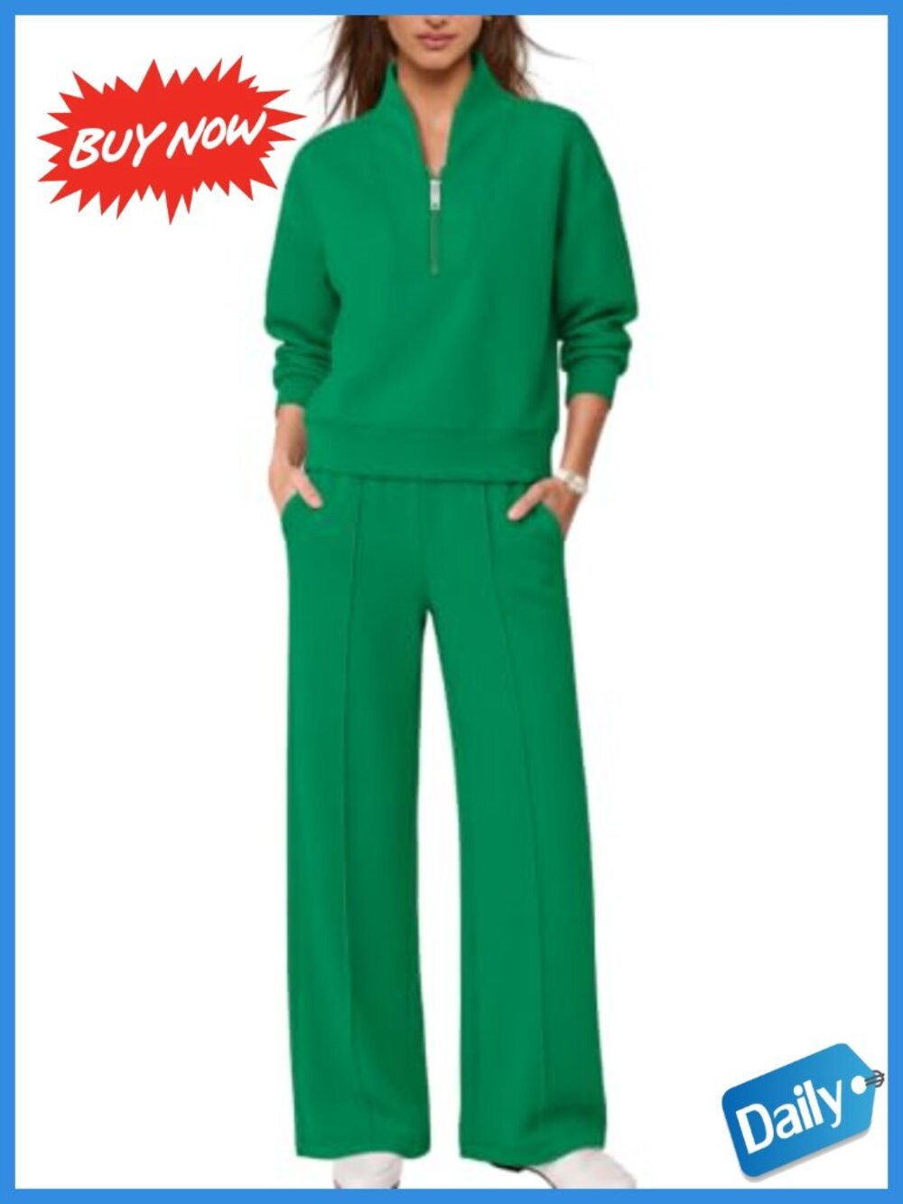 SENSERISE Women 2 Piece Lounge Set Half Zip Sweatshirt Wide Leg Pants